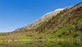 Mountains and lake in the Teberda reserve Karachay-Cherkess Royalty Free Stock Photo