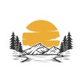 Mountains lake tree vector art illustration