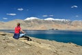 Mountains lake Tso Moriri in Ladakh in India Royalty Free Stock Photo