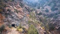 Mountains landscape with abandoned mine