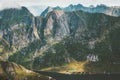 Mountains Landscape aerial view from Hermannsdalstinden summit in Norway