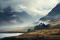 Mountains landscape house in the wild Royalty Free Stock Photo