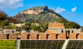 Mountains landscape with Monte Ziretto peak over Taormina Greek and Roman Ancient Theatre in Sicily in Italy Royalty Free Stock Photo
