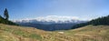 Mountains landscape, panorama. Mountain range of Chernogor wiht the highest points of Ukraine - Mount Hoverla, Petros in snow.