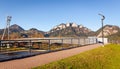 Mountain landscape.  Pieniny, Three Crowns Peak on the Dunajec River and Slovakia and Poland border bridge Royalty Free Stock Photo