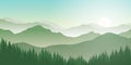 Mountains landscape with pines forest and sunrise Royalty Free Stock Photo