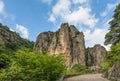 Mountains at Lingfeng Area of Mount Yandang with a traditional Chinese pavilion and road in Yueqing, Zhejiang