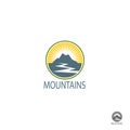 Mountains logo, Icon in color. Climbing label, hiking travel and adventure Royalty Free Stock Photo