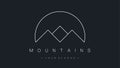 Mountains logo isolated on dark blue background. Travel and mountain sports concept. Modern linear style. Vector Royalty Free Stock Photo
