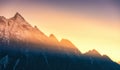 Mountains and low clouds at sunrise in Nepal Royalty Free Stock Photo