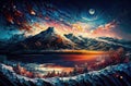The mountains. Magical scenic fantasy landscape. Beautiful illustration picture. Generative AI