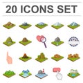 Mountains, massive cartoon icons in set collection for design. The surface of the earth vector isometric symbol stock