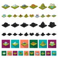 Mountains, massive cartoon icons in set collection for design. The surface of the earth vector isometric symbol stock