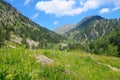 mountains, meadows and blue sky