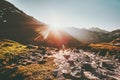 Mountains morning sunrise over river Landscape Royalty Free Stock Photo