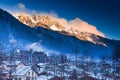 Mountains near Chamonix before sunset lightened