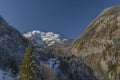 Mountains near Hallstatt old town with deep valley in frosty winter day Royalty Free Stock Photo