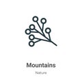 Mountains outline vector icon. Thin line black mountains icon, flat vector simple element illustration from editable nature