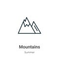 Mountains outline vector icon. Thin line black mountains icon, flat vector simple element illustration from editable summer