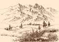 Mountains panorama hand drawing