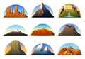 Mountains Peaks, landscape early in a daylight, big set. monument valley, matterhorn, roraima, fuji or uluru, vesuvius
