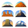 Mountains Peaks, landscape early in a daylight, big set. monument valley, matterhorn, roraima, fuji or vesuvius, devils