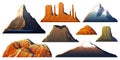 Mountains Peaks, landscape early in a daylight, big set. monument valley, matterhorn, roraima, fuji or vesuvius, devils