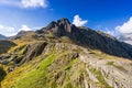 Mountains and peaks landscape. Stubaier Gletscher covered with glaciers and snow, natural environment. Royalty Free Stock Photo