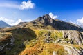 Mountains and peaks landscape. Stubaier Gletscher covered with glaciers and snow, natural environment. Royalty Free Stock Photo