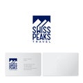 Mountains peaks and letters. Swiss Tours Company logo. Emblem for alpinism.