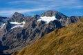 Mountains, peaks and trees landscape, natural environment. Timmelsjoch High Alpine Road Royalty Free Stock Photo