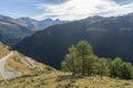 Mountains, peaks and trees landscape, natural environment. Timmelsjoch High Alpine Road Royalty Free Stock Photo