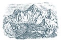 Mountains peaks, vintage Elbrus, old looking hand drawn, sketch or engraved style, different versions for hiking