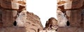 Mountains of Petra ( carved on white background), Jordan, Middle East.