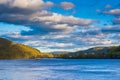 Mountains and railroad bridge over the Connecticut River, in Brattleboro, Vermont