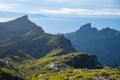 Mountains range in Rural de Teno park near isolated village Masca on Tenerife and La Gomera island on background, Canary islands, Royalty Free Stock Photo