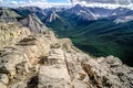 Mountains range view in Jasper NP with chipmunk in foreground