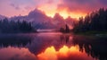 Mountains Reflect in Calm Lake at Sunset. Mountain Serenity Concept Theme Royalty Free Stock Photo