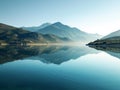 Mountains reflected in the lake. Nature composition. 3d render Generative AI