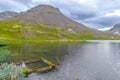 Mountains with reflection in the lake. Khibiny mountains, Arctic circle, Kola peninsula, Murmansk region, Russia Royalty Free Stock Photo