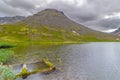 Mountains with reflection in the lake. Khibiny mountains, Arctic circle, Kola peninsula, Murmansk region, Russia Royalty Free Stock Photo