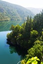 Mountains river with steep foresty banks