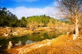 Mountains river in sunny winter day. Muga, Catalan Pyrenees