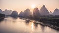 Mountains and River Sunrise View Royalty Free Stock Photo