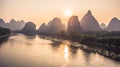 Mountains and River Sunrise View Royalty Free Stock Photo