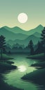 Tranquil Swamp: Minimalistic Dark Green Landscape Vector Wallpaper