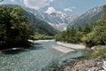 Mountains and river winter landscape at Kamikochi Nagano Japan