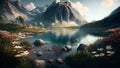 Mountains and rivers in realism, digital art