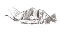 Mountains rock view vector sketch landscape line illustration skyline