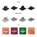 Mountains, rocks and landscape. Relief and mountains set collection icons in black, flat, monochrome style isometric Royalty Free Stock Photo